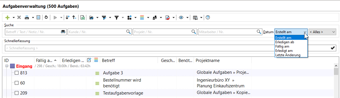 aufgabenverwaltung suchoptionen und filter