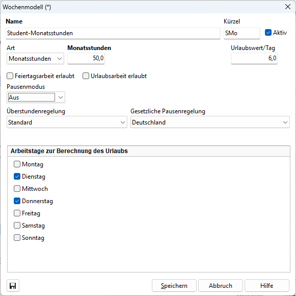 Wochenmodell-Monatsstunden