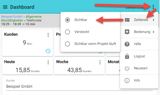 dashboard-zeitleiste-einblenden